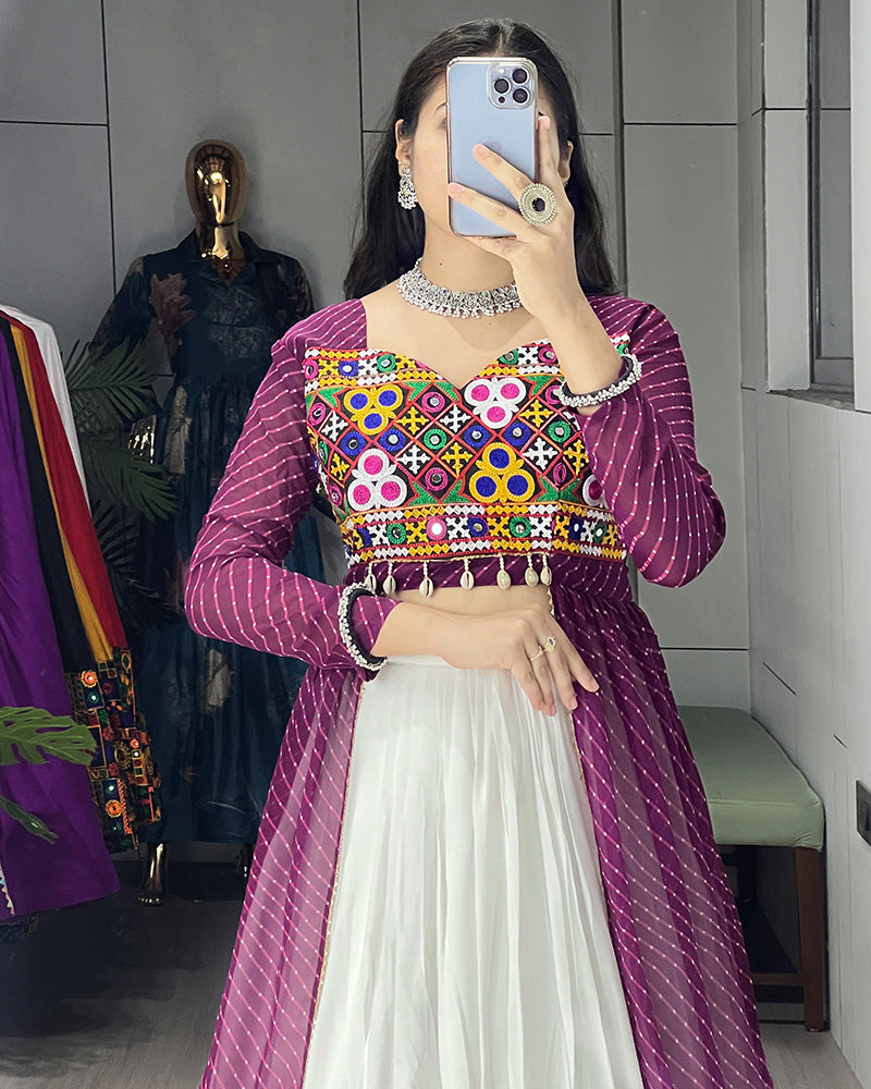 Wine Color Georgette Kurti With Rayon Lehenga - ETHNICDEAL