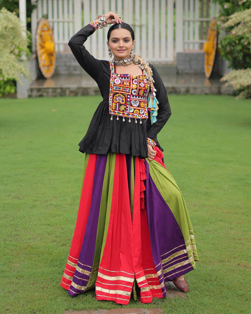 Orange Wine Color Pure Cotton Navratri Lehenga Choli - ETHNICDEAL