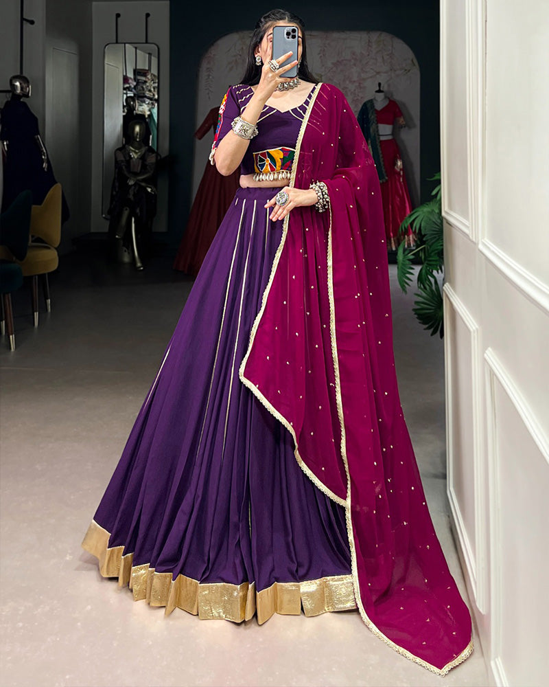 Purple Color Rayon Embossed Navratri Lehenga Choli - ETHNICDEAL