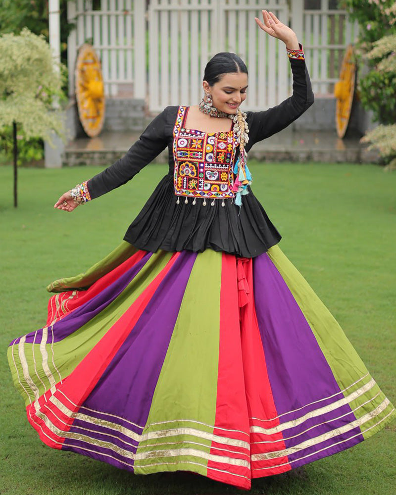 Orange Wine Color Pure Cotton Navratri Lehenga Choli - ETHNICDEAL