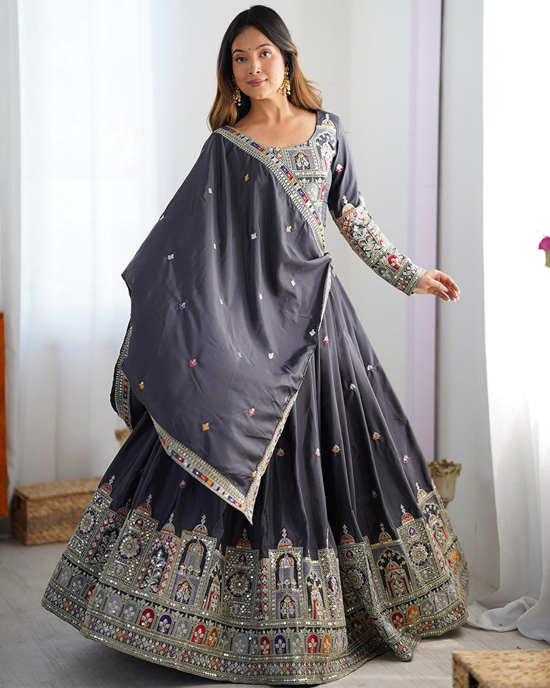 Black Color Natural Crepe Silk Lehenga Choli - ETHNICDEAL
