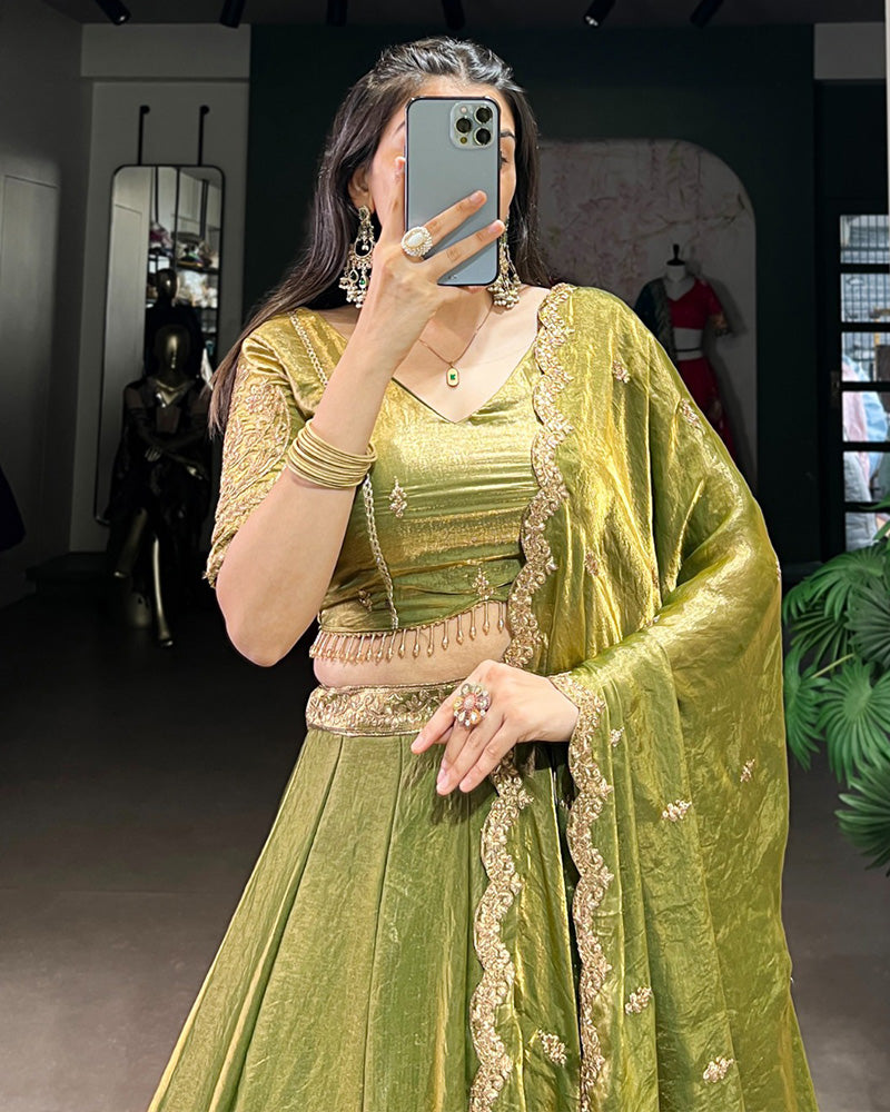 Mehndi Color Fendi Pastel Lehenga Choli - ETHNICDEAL