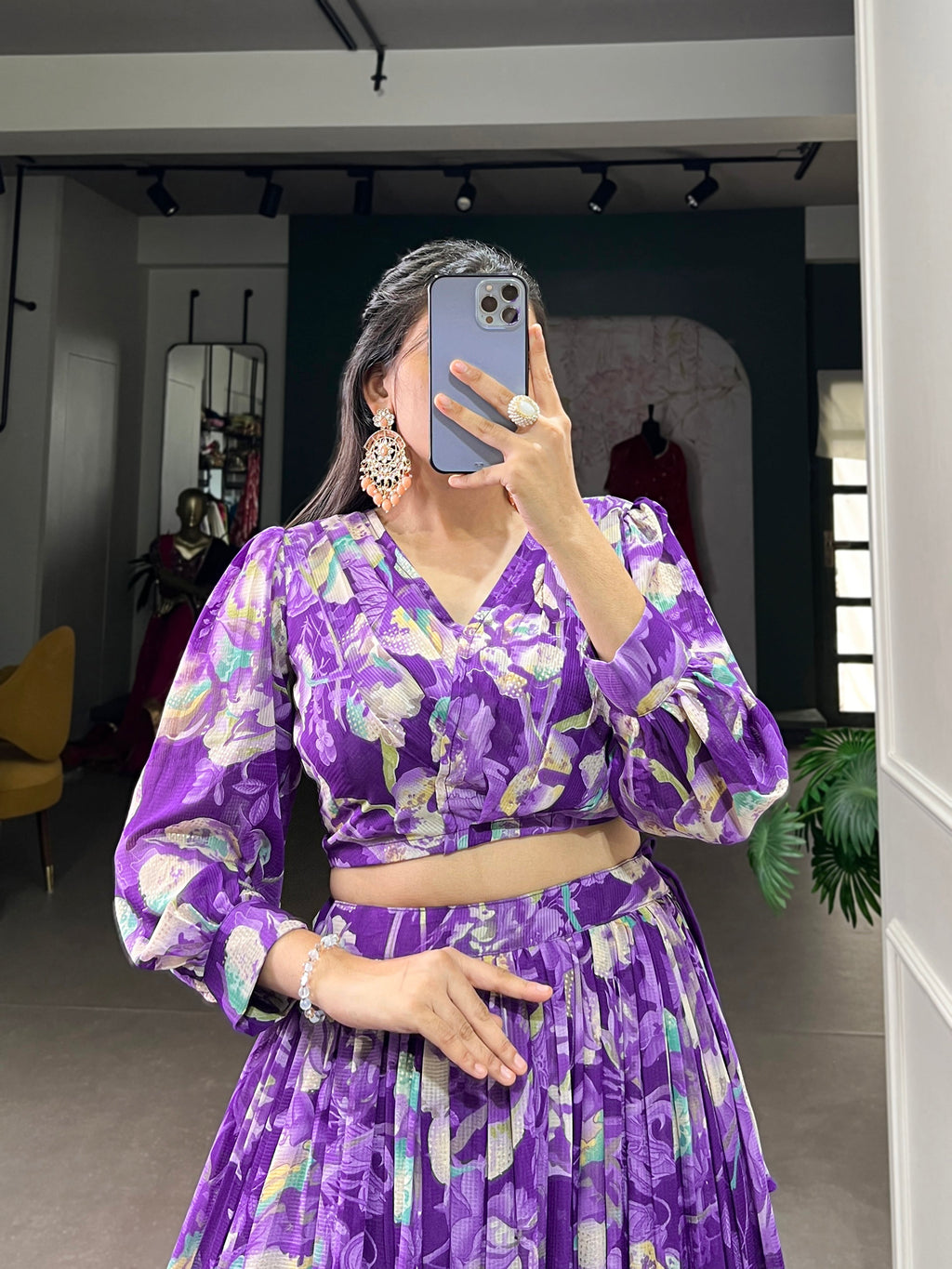 Stunning Georgette Floral Digital Printed Lehenga With Stitched Blouse - Ethnicwish