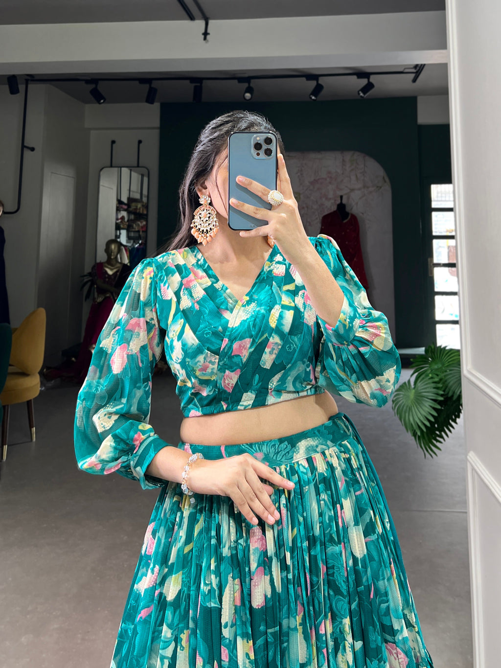 Stunning Georgette Floral Digital Printed Lehenga With Stitched Blouse - Ethnicwish