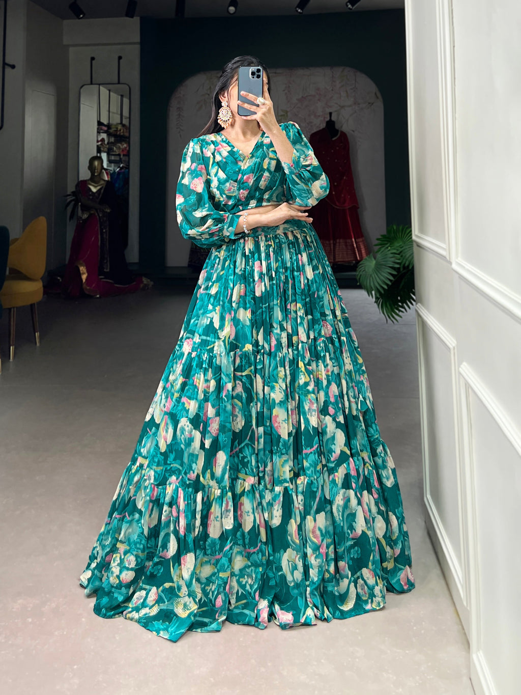 Stunning Georgette Floral Digital Printed Lehenga With Stitched Blouse - Ethnicwish