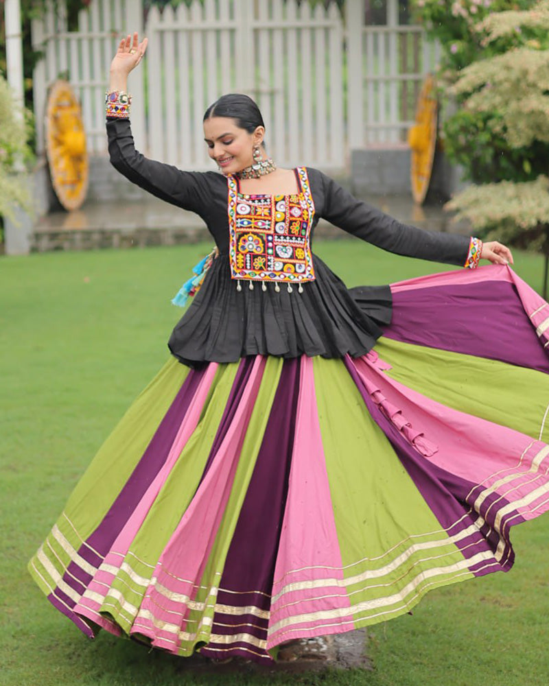 Pink Wine Color Pure Cotton Navratri Lehenga Choli - ETHNICDEAL