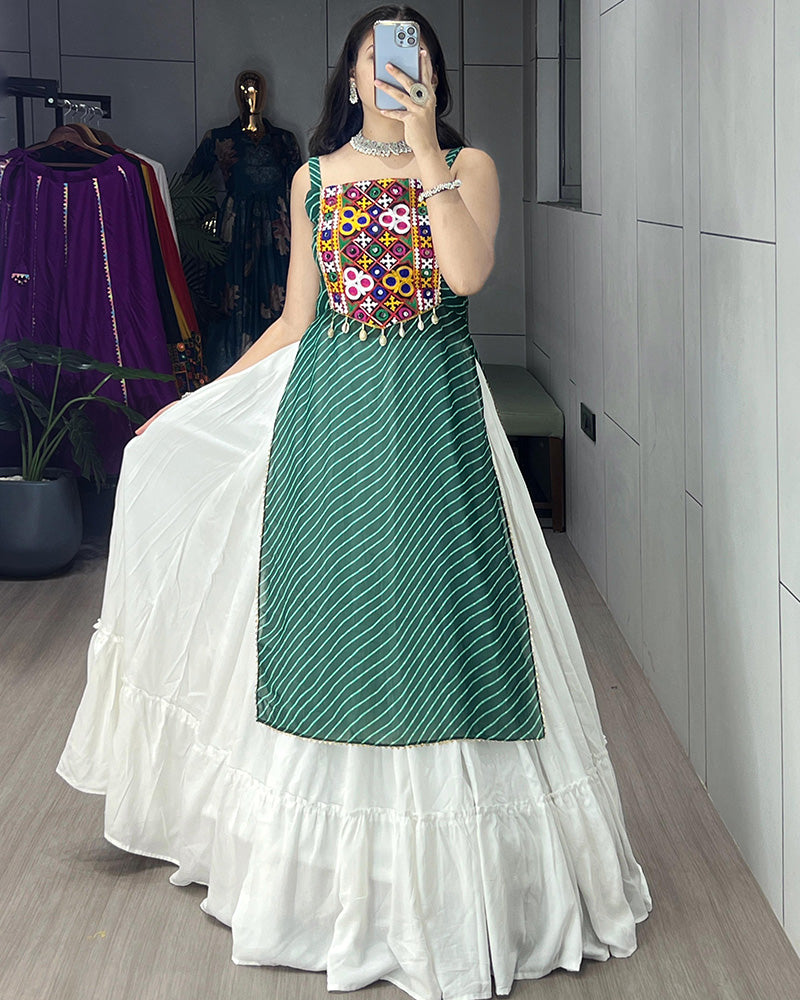 Green Color Georgette Kurti With Rayon Lehenga - ETHNICDEAL