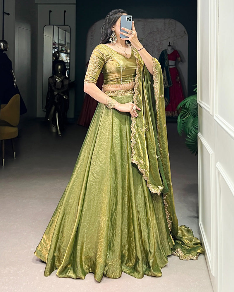 Mehndi Color Fendi Pastel Lehenga Choli - ETHNICDEAL