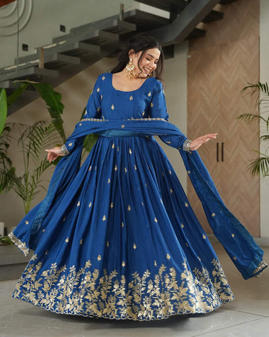 Rama Color Chinnon Sequence Embroidered Gown - ETHNICDEAL