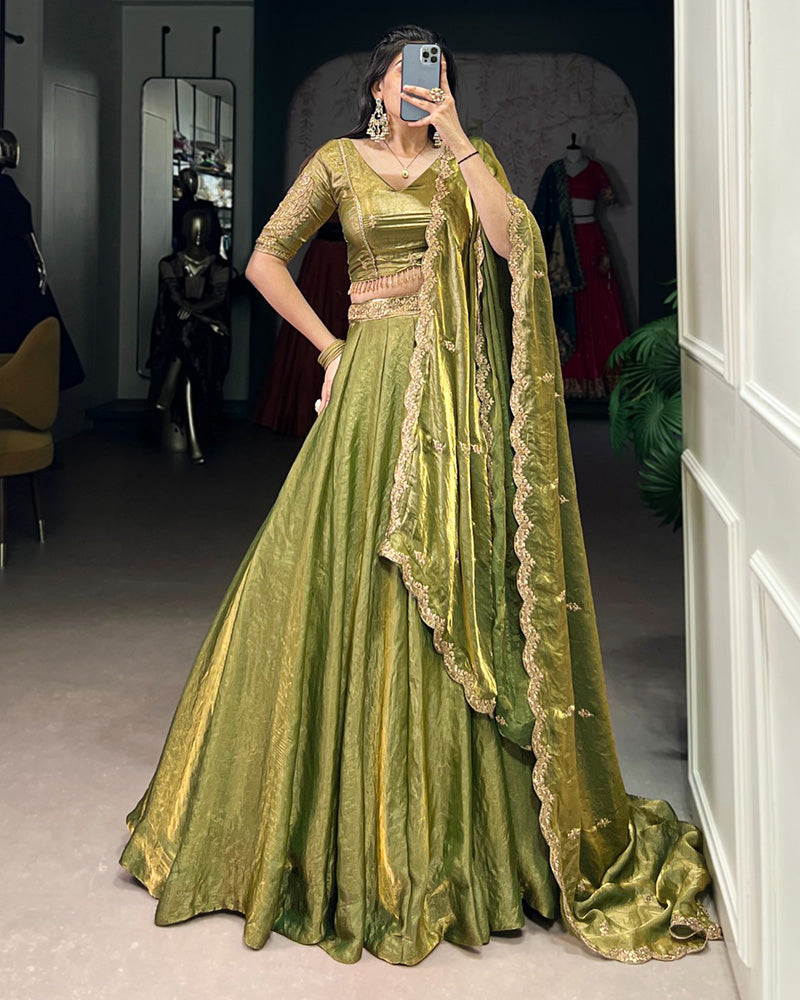 Mehndi Color Fendi Pastel Lehenga Choli - ETHNICDEAL