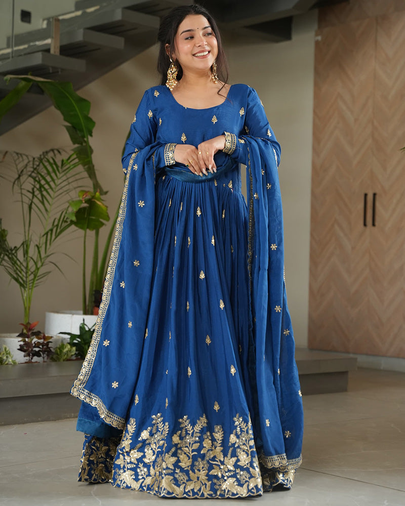 Rama Color Chinnon Sequence Embroidered Gown - ETHNICDEAL