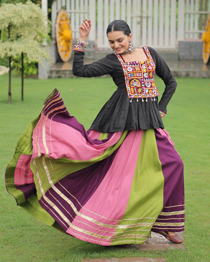 Pink Wine Color Pure Cotton Navratri Lehenga Choli - ETHNICDEAL