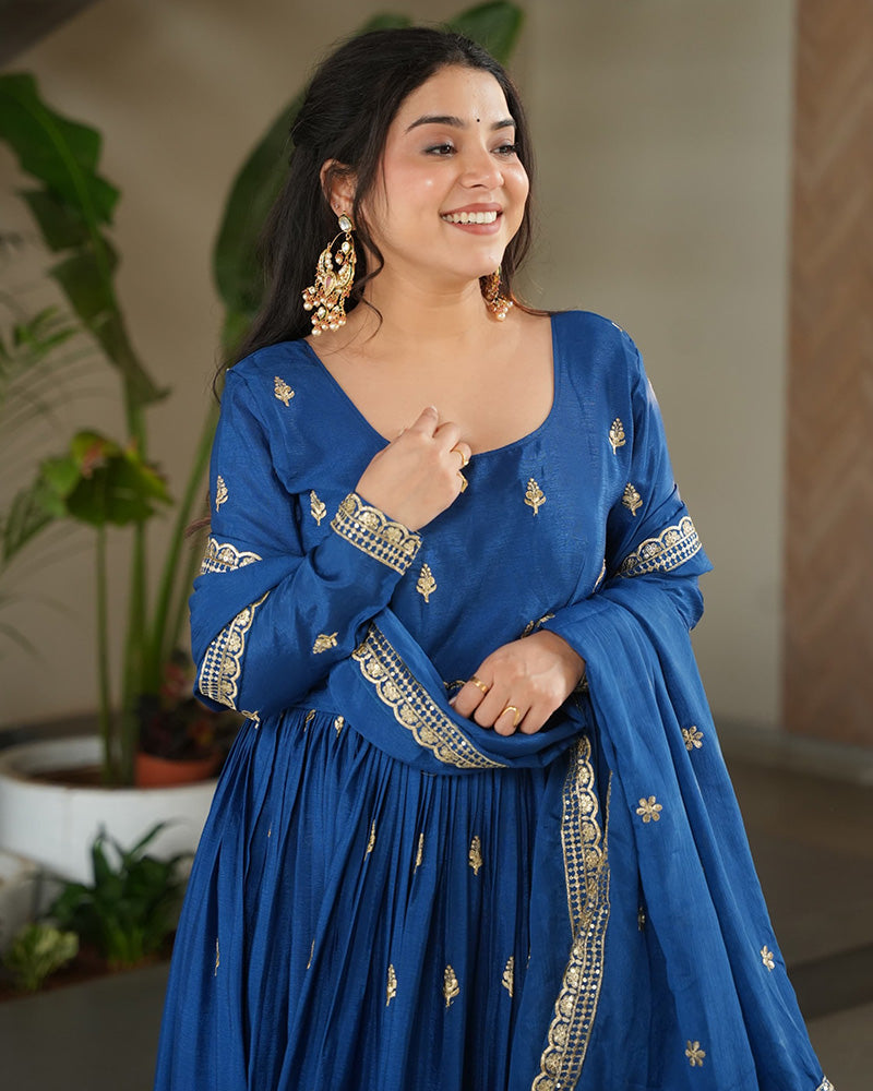 Rama Color Chinnon Sequence Embroidered Gown - ETHNICDEAL