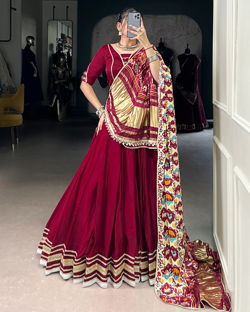 Maroon Color Georgette Silk Navratri Lehenga Choli - ETHNICDEAL