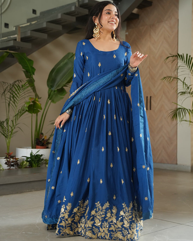 Rama Color Chinnon Sequence Embroidered Gown - ETHNICDEAL