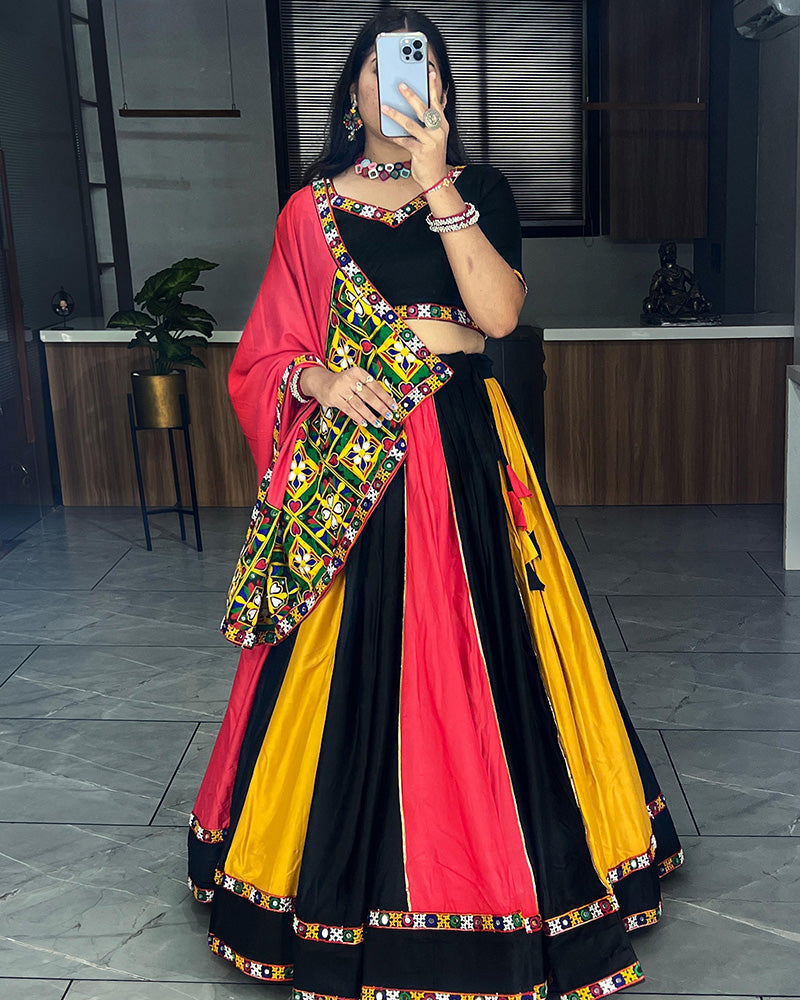 Multi Black Color Pure Rayon Cotton Navratri Lehenga Choli - ETHNICDEAL
