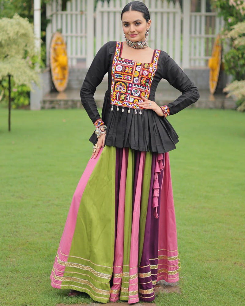 Pink Wine Color Pure Cotton Navratri Lehenga Choli - ETHNICDEAL