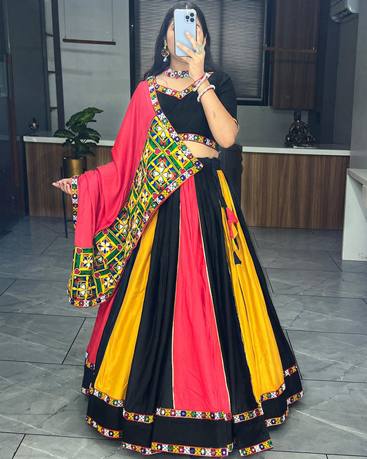Multi Black Color Pure Rayon Cotton Navratri Lehenga Choli - ETHNICDEAL