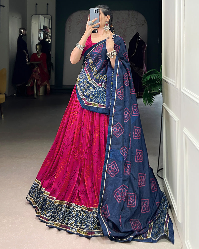 Festive Pink Tussar Silk Bandhej Lehenga Choli for Weddings and Parties - ETHNICDEAL