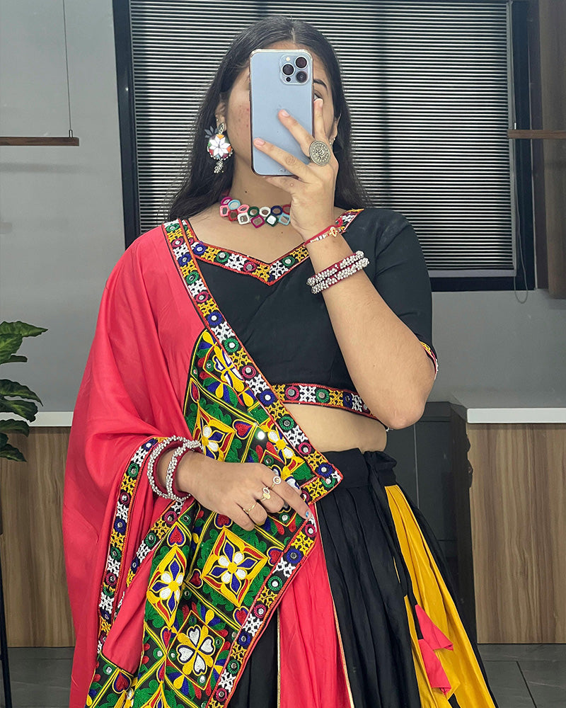 Multi Black Color Pure Rayon Cotton Navratri Lehenga Choli - ETHNICDEAL