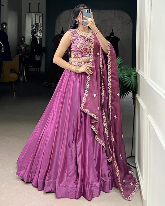 Mauve Pink Color Silk Crape Lehenga Choli - ETHNICDEAL
