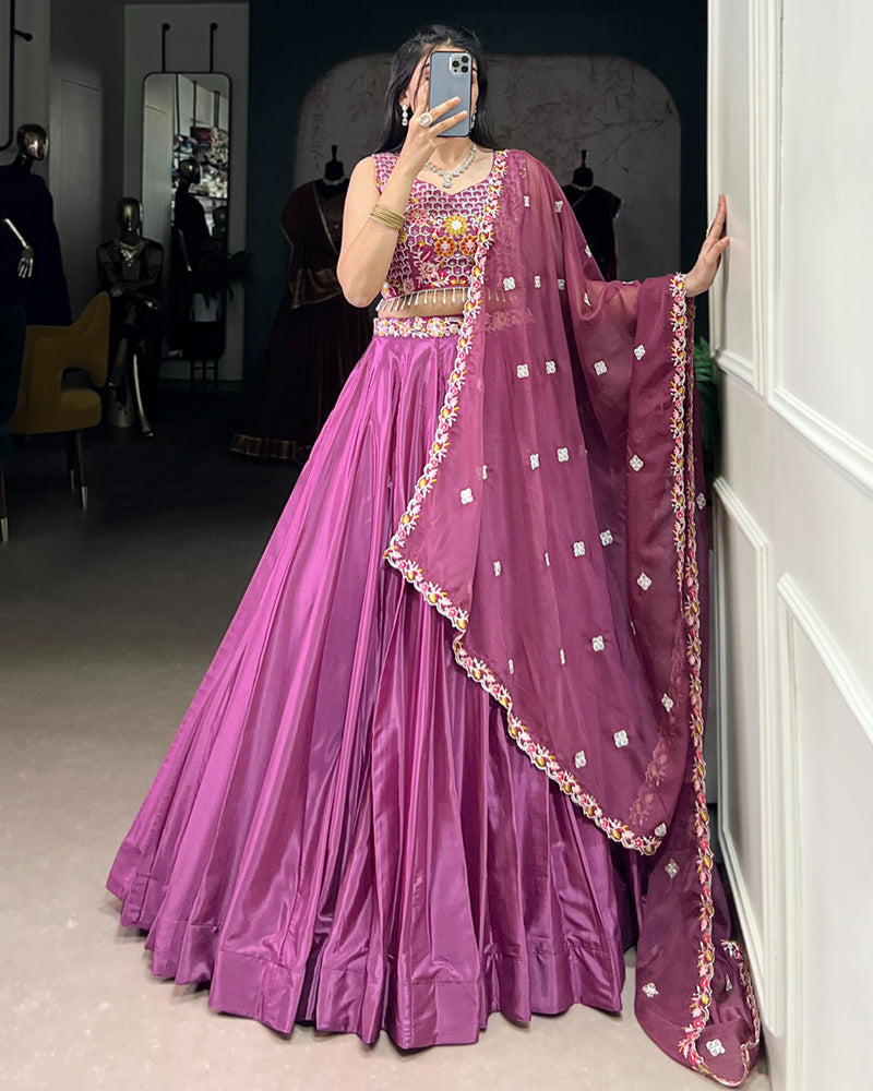 Mauve Pink Color Silk Crape Lehenga Choli - ETHNICDEAL