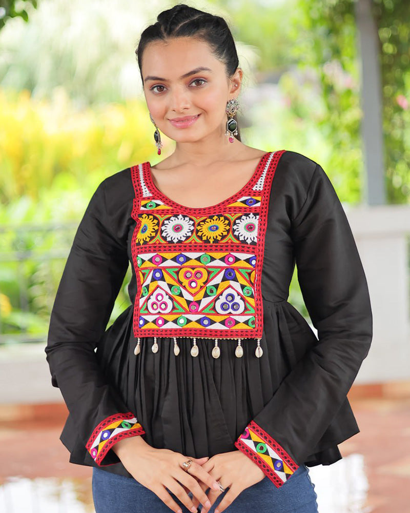 Black Color Roman Gamthi Work Navratri Kediya - ETHNICDEAL