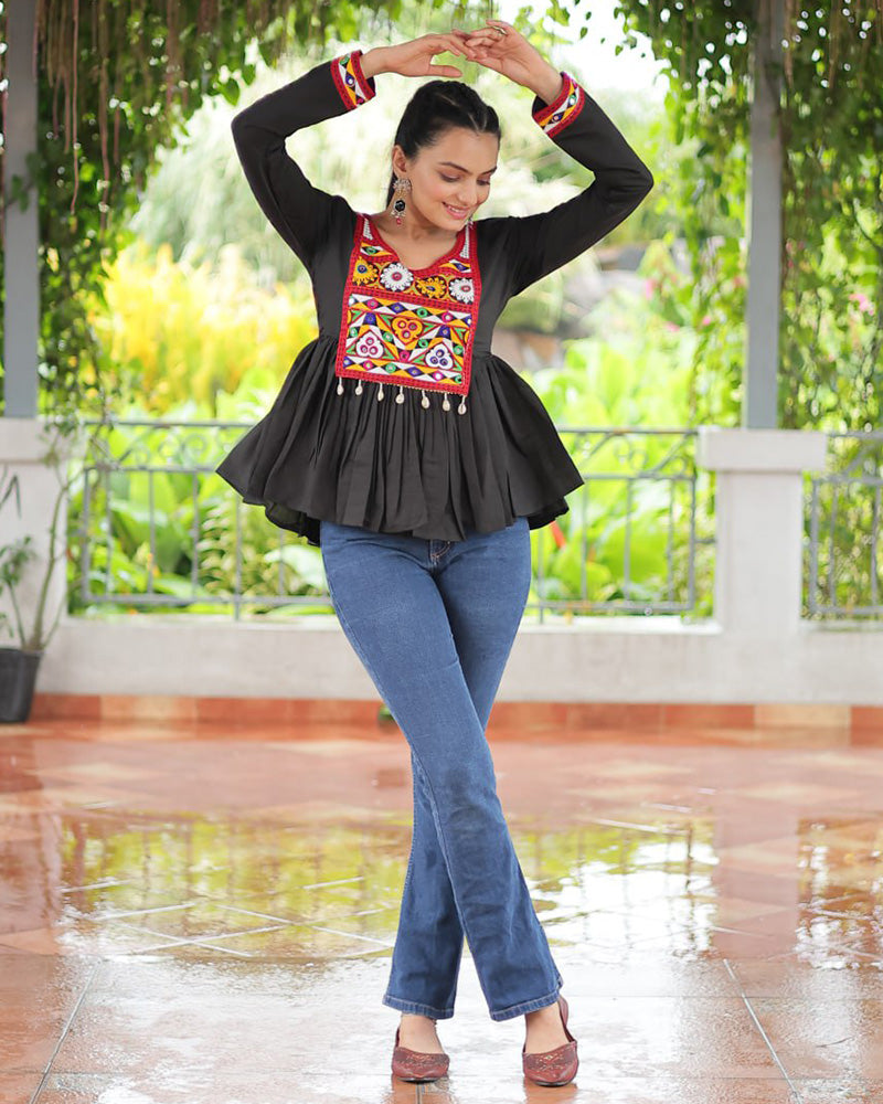 Black Color Roman Gamthi Work Navratri Kediya - ETHNICDEAL