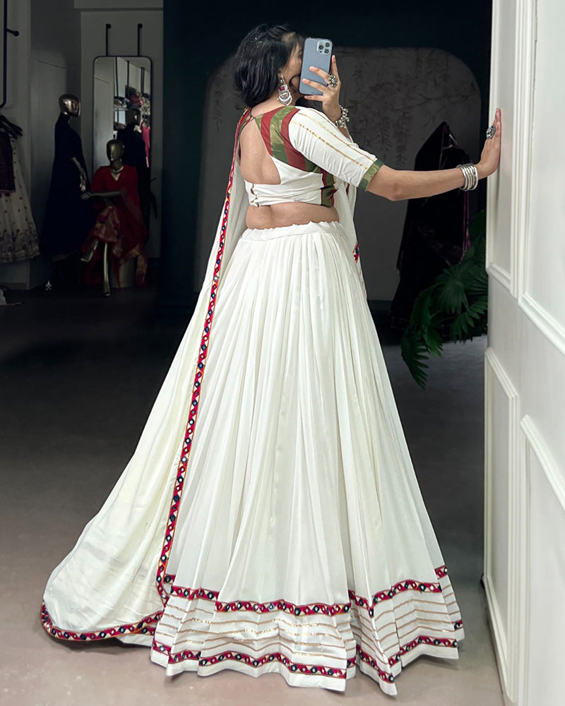White Pure Rayon Navratri Lehenga Choli with Stylish Design - ETHNICDEAL