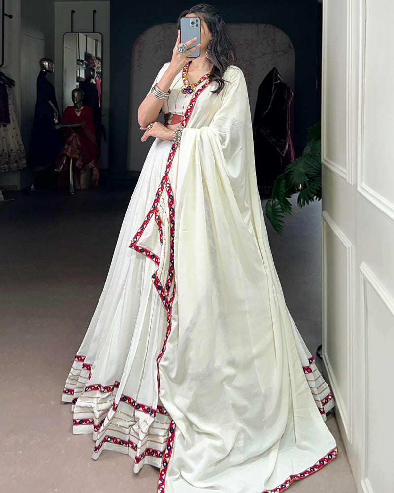 White Pure Rayon Navratri Lehenga Choli with Stylish Design - ETHNICDEAL
