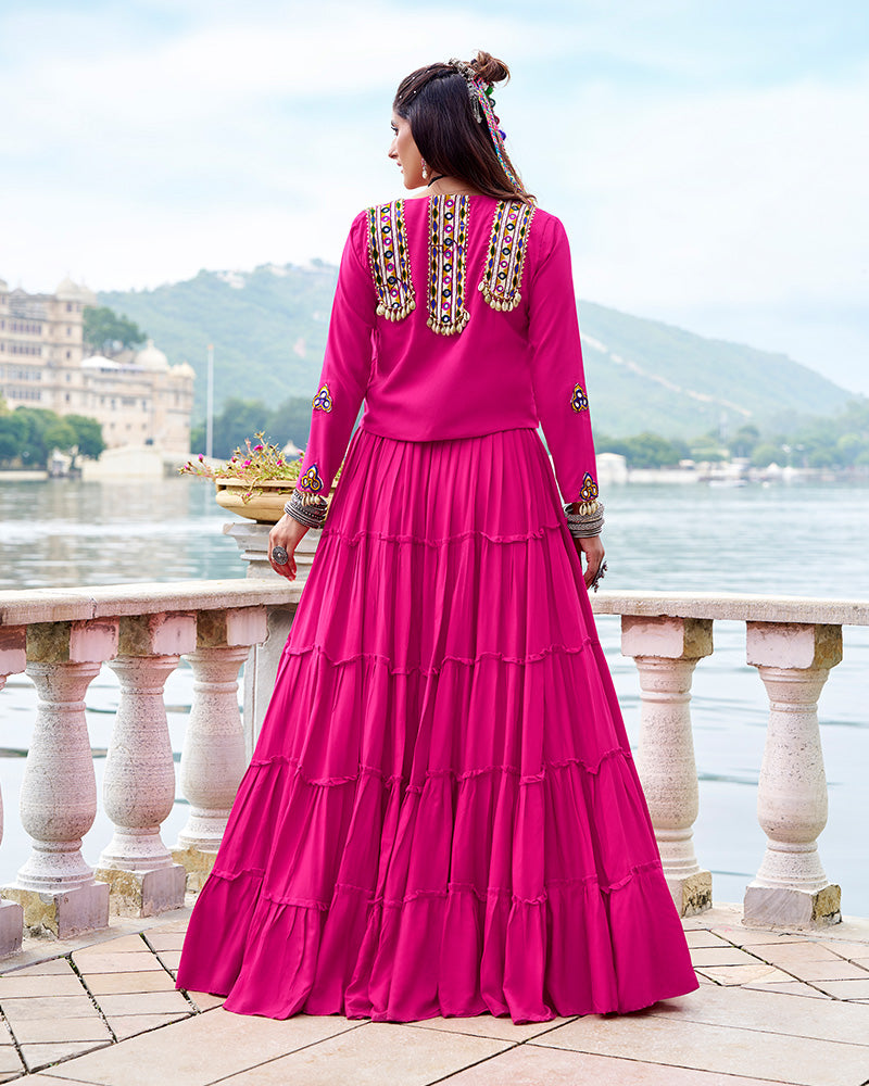 Traditional Pink Rayon Lehenga Choli for Navratri and Garba - ETHNICDEAL
