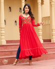 Designer Red Pure Rayon Embroidered Kurti for Navratri Festival - ETHNICDEAL