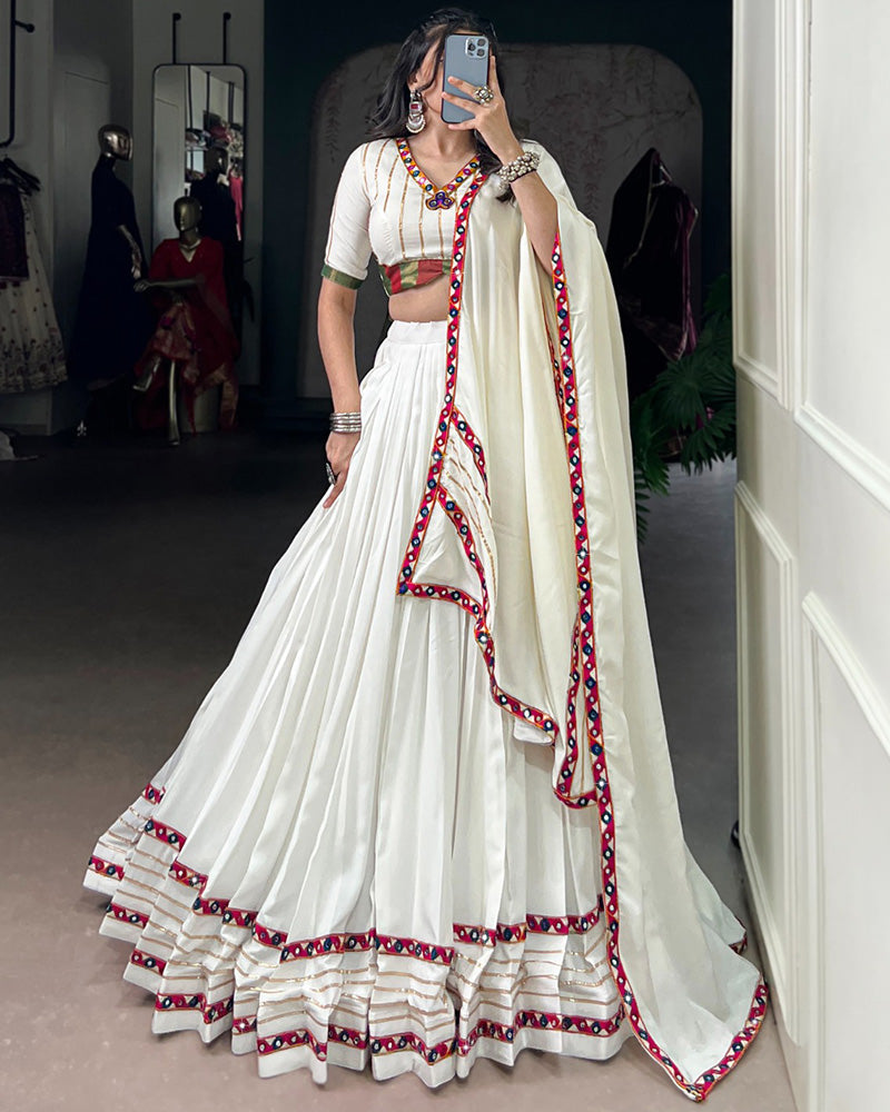 White Pure Rayon Navratri Lehenga Choli with Stylish Design - ETHNICDEAL