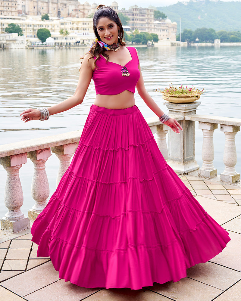 Traditional Pink Rayon Lehenga Choli for Navratri and Garba - ETHNICDEAL