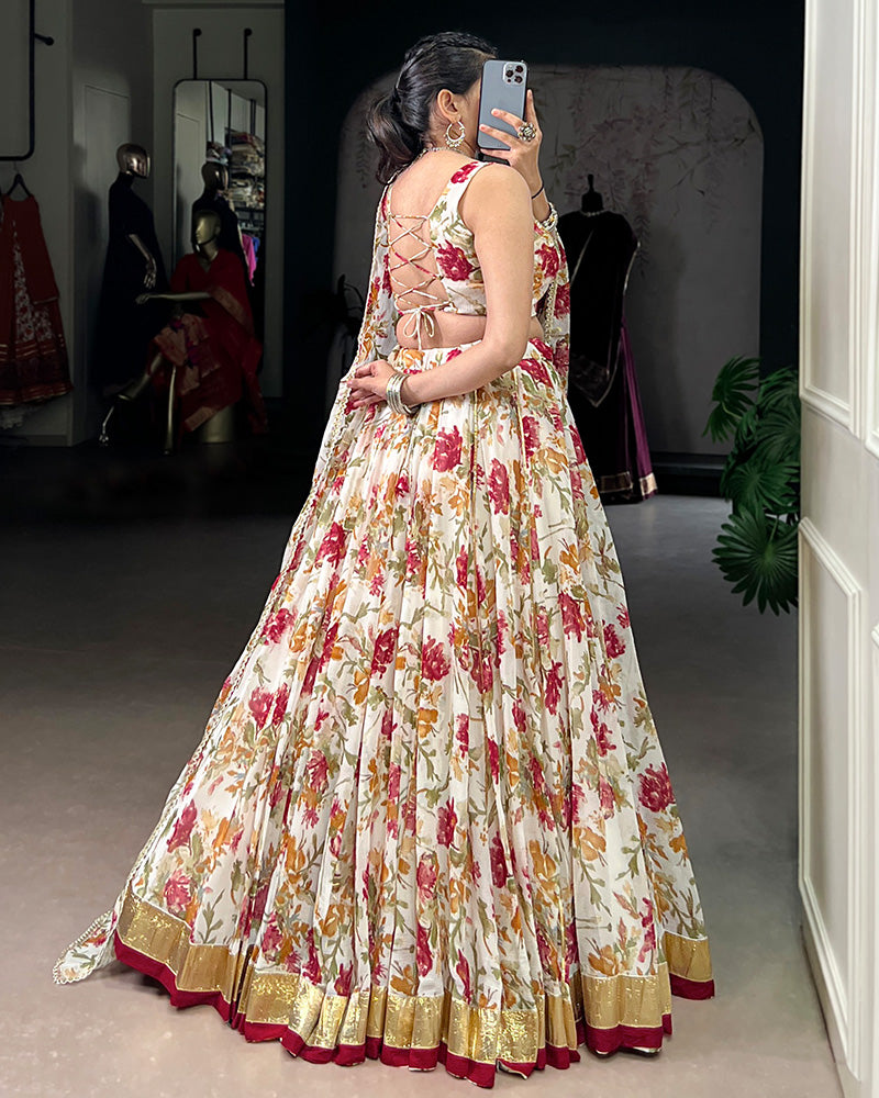 Radiant White Color Chiffon Digital Printed Lehenga Choli - ETHNICDEAL