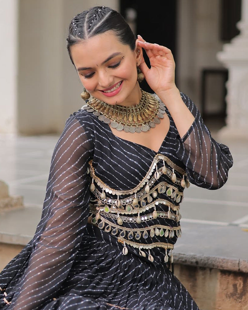 Black Color Soft Georgette Navratri Lehenga Choli - ETHNICDEAL