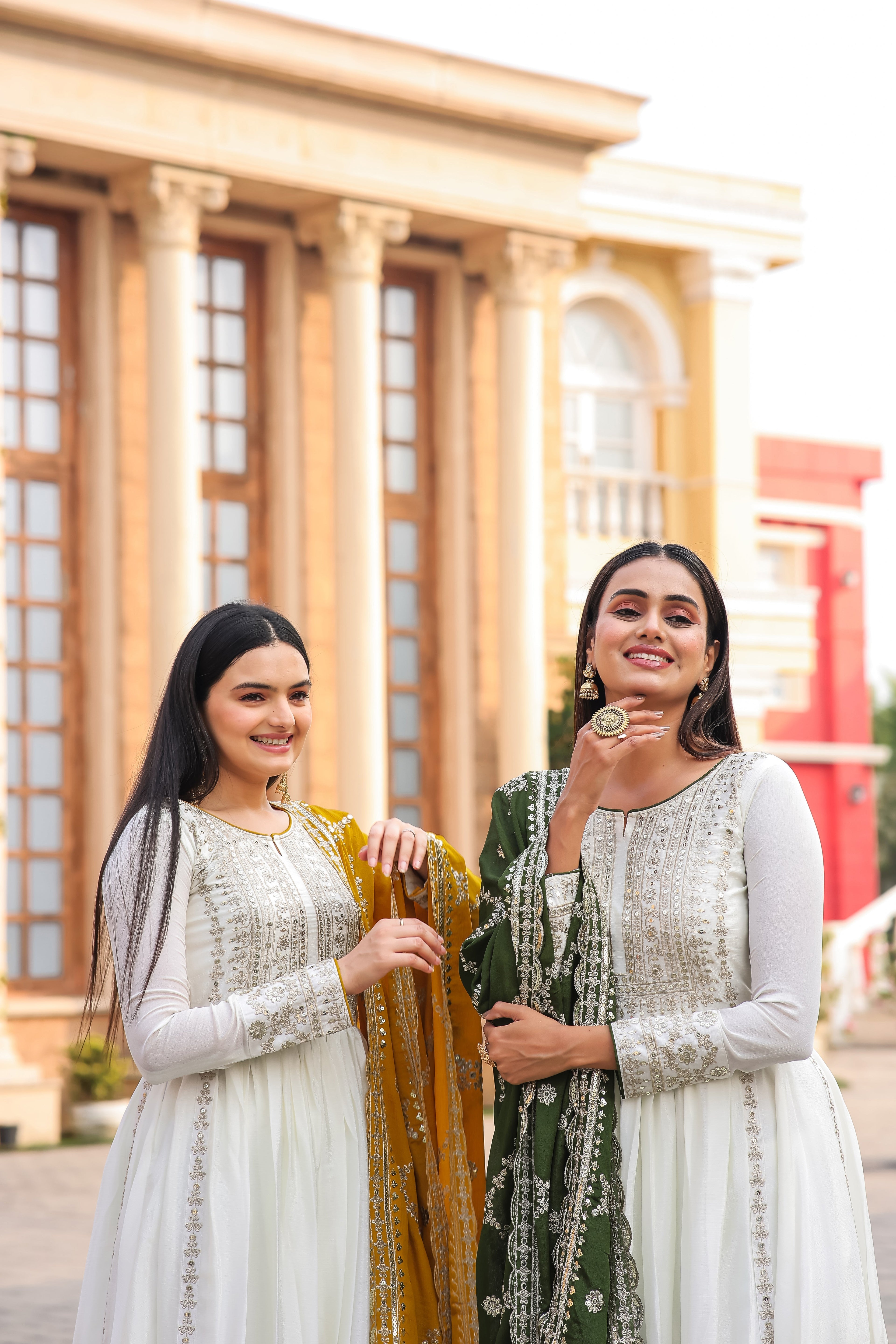 Magnificent Pure Chinon Silk Sequins Embroidered Anarkali Pant Suit - Ethnicwish