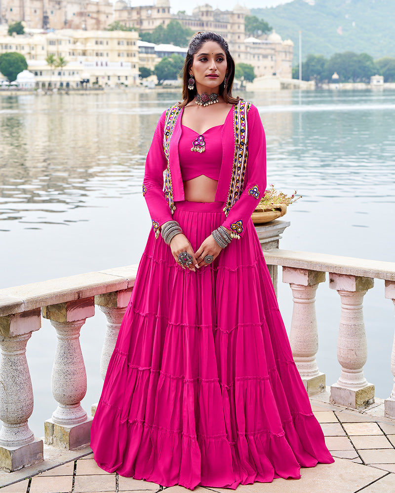 Traditional Pink Rayon Lehenga Choli for Navratri and Garba - ETHNICDEAL