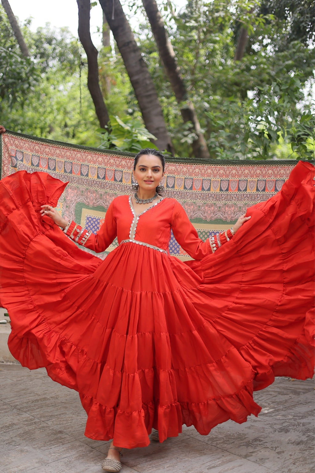 Beautiful Frill Stitching Designer Festival And Wedding Gown And Dupatta Set - ETHNICDEAL