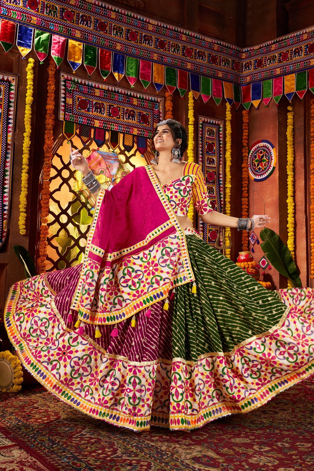 Navratri Designer Beautiful Tread Embroidered With Mirror Work Lehenga Choli - ETHNICDEAL