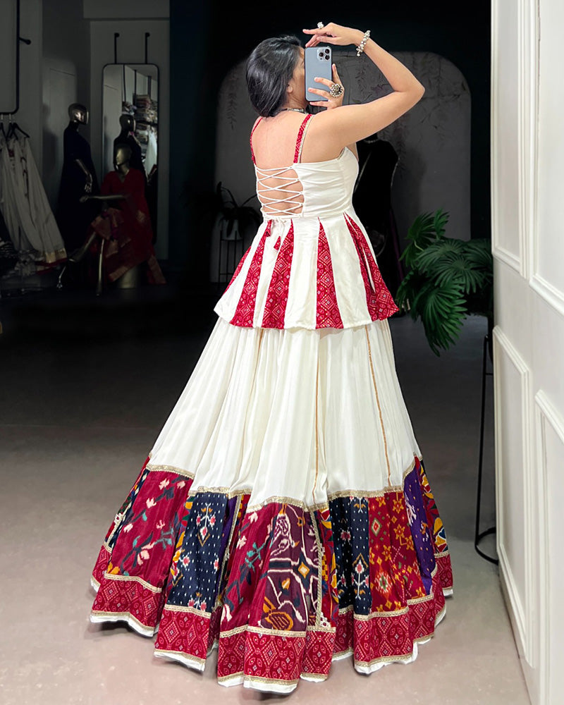 Graceful White Navratri Lehenga Choli With Traditional Prints - ETHNICDEAL