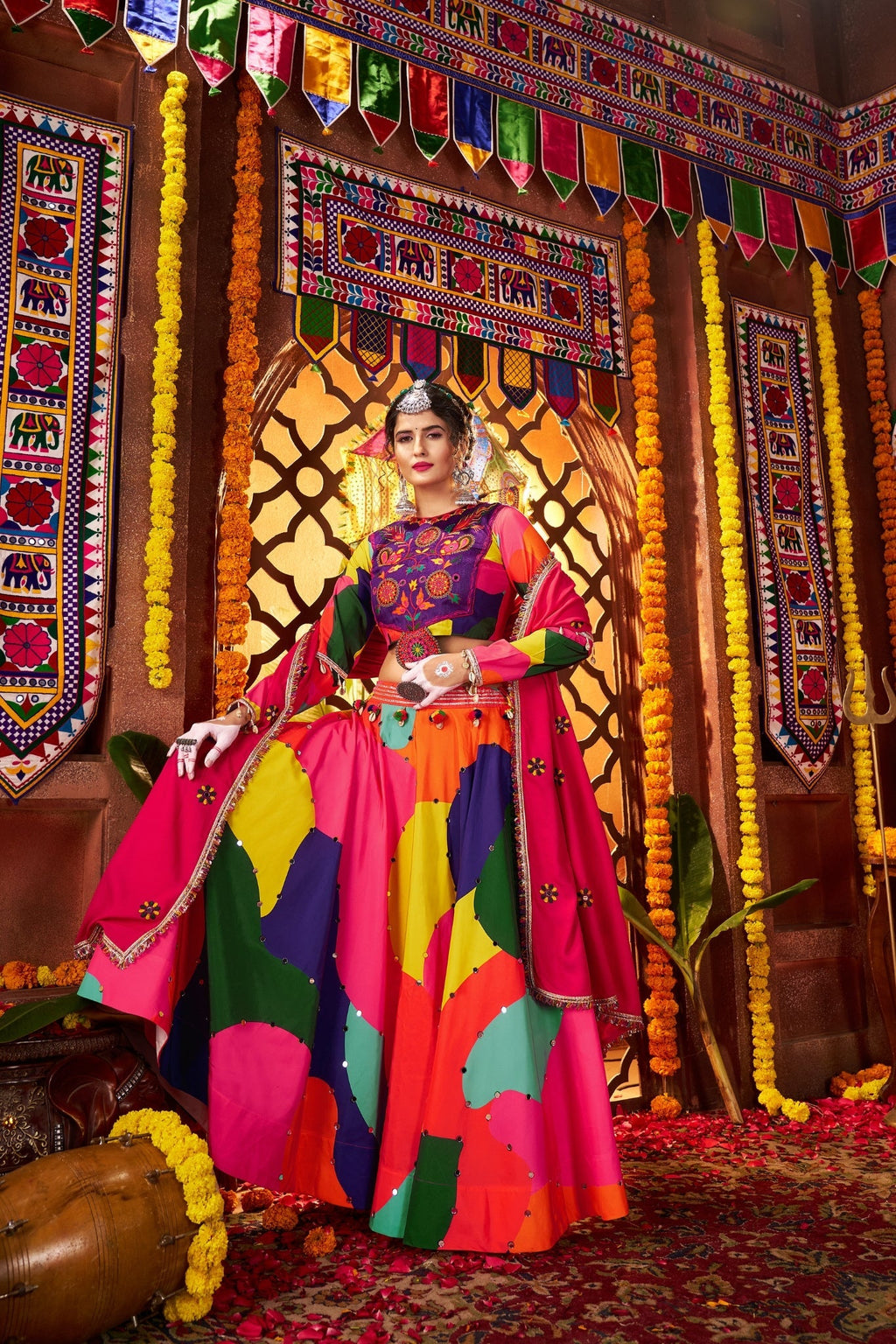 Beautiful Multi Color Designer Maslin Traditional Navratri Special Lehenga Choli - ETHNICDEAL