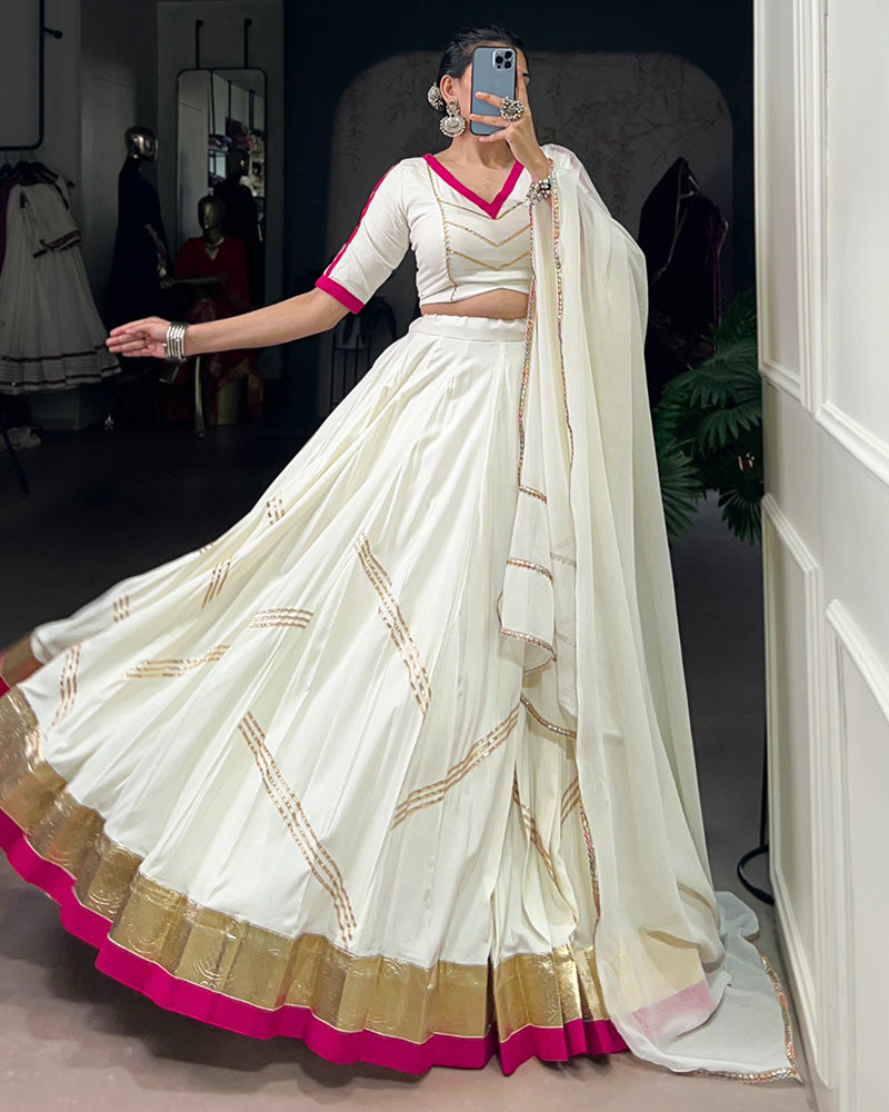 White Rayon Navratri Lehenga Choli – Traditional Festival Wear for Women - ETHNICDEAL