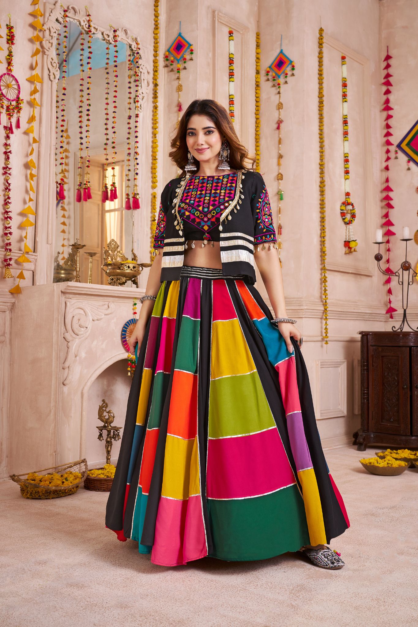 Graceful Black Stylish Designer Navaratri Lehenga Choli - ETHNICDEAL