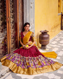 Red Color Poly Chanderi Printed Designer Lehenga Choli - ETHNICDEAL