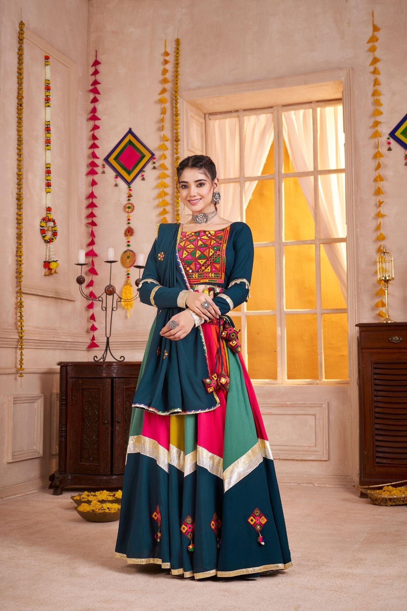 Classic Designer Viscose Cotton Traditional Navratri Lehenga Choli - ETHNICDEAL