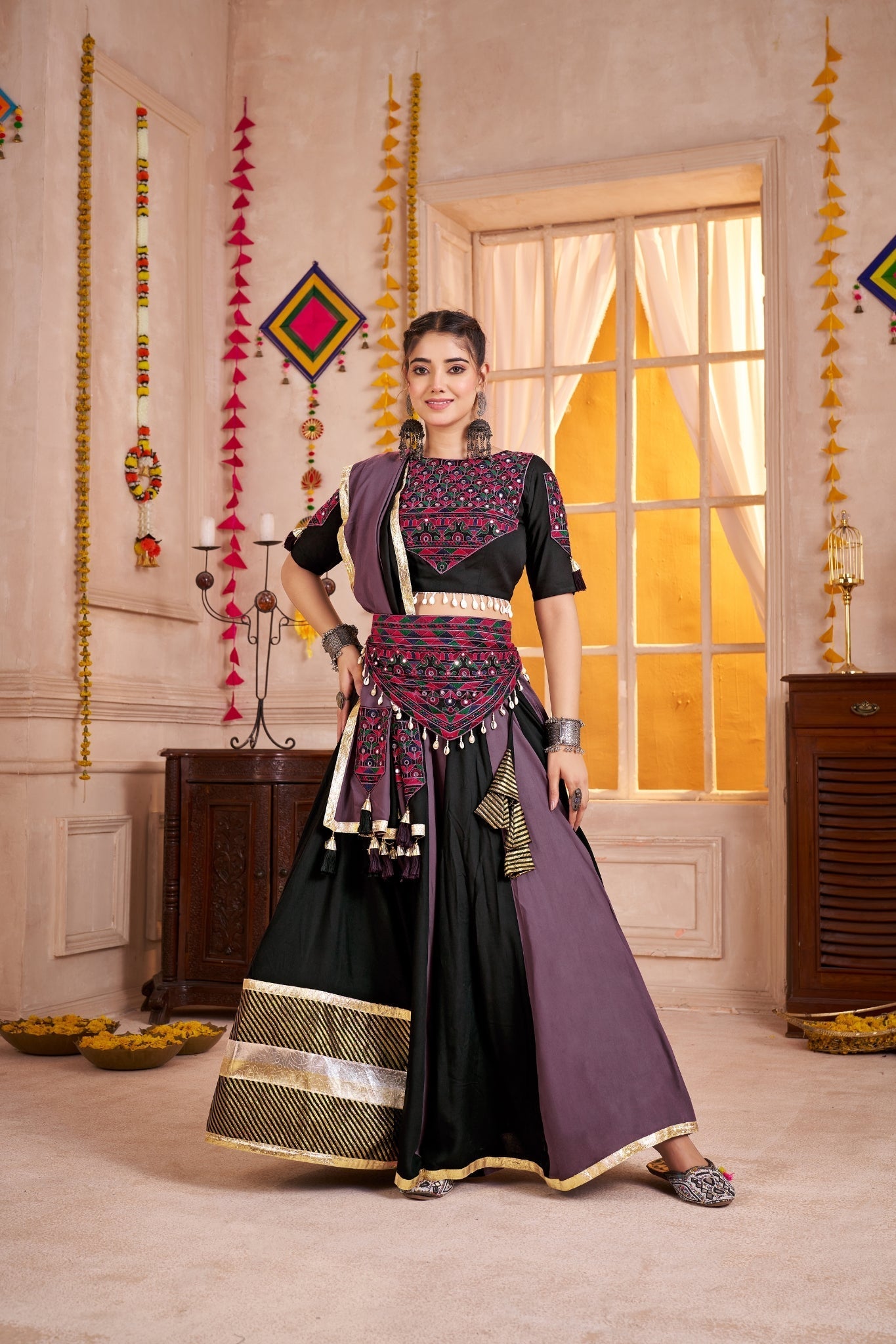 Multi Color Stunning Navratri Lehenga Choli Set - ETHNICDEAL