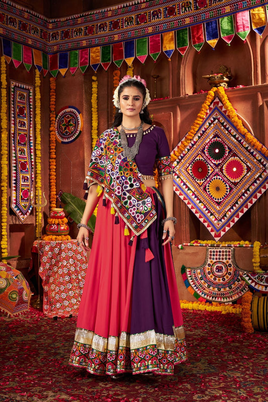 Multi Color Traditional Navratri Lehenga Choli With Mirror And Lampi Work - ETHNICDEAL