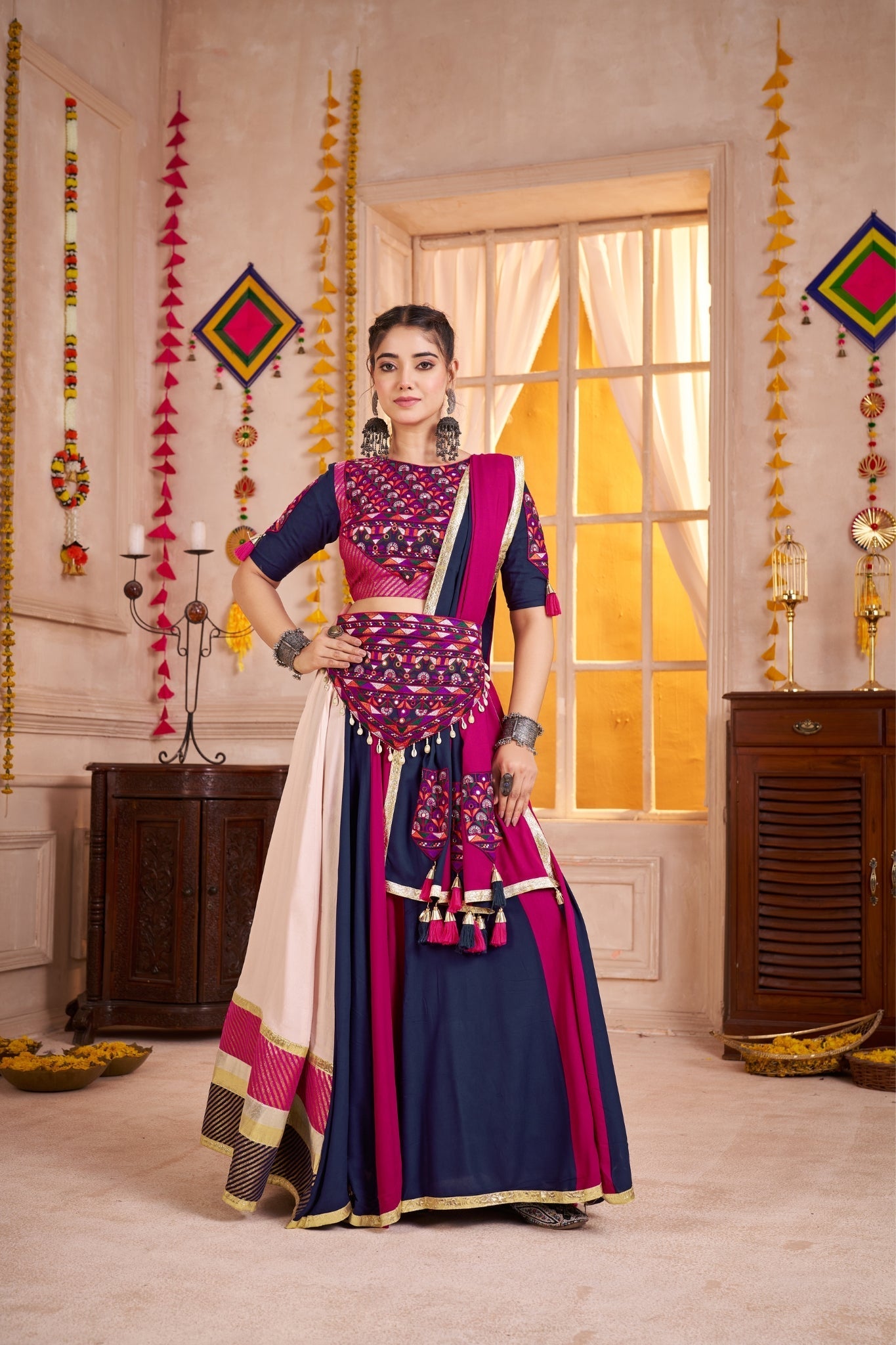 Designer Multi Colored Navratri Tradition Lehenga Choli Set - ETHNICDEAL