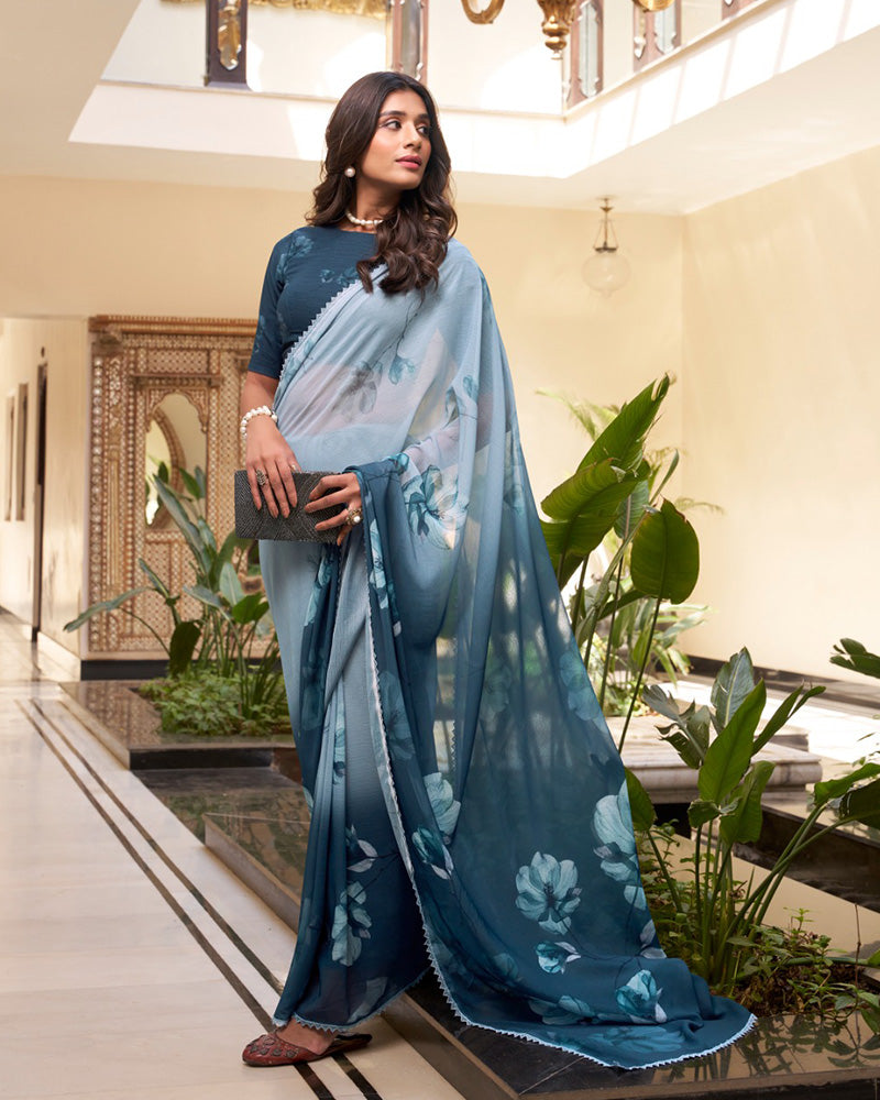 Bottle Green Color Weightless Marble Saree - ETHNICDEAL
